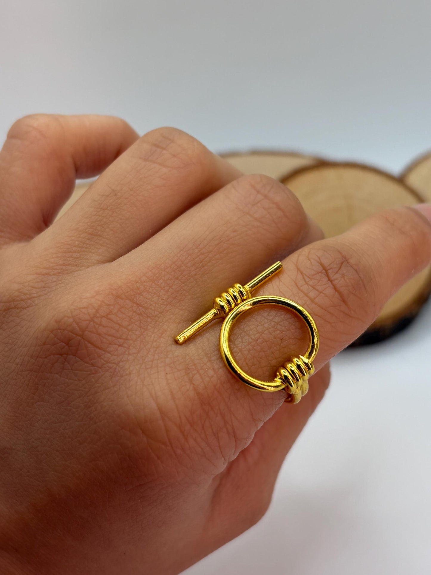 Geometric adjustable Ring – handmade gold-plated brass ring, nickel-free | Raavi Jewelry