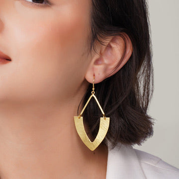Chevron Drop Earrings – handmade gold-plated brass earrings, nickel-free | Raavi Jewelry