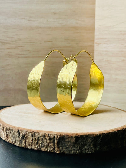 Hammered Square Hoop Earrings – handmade gold-plated brass earrings, nickel-free | Raavi Jewelry