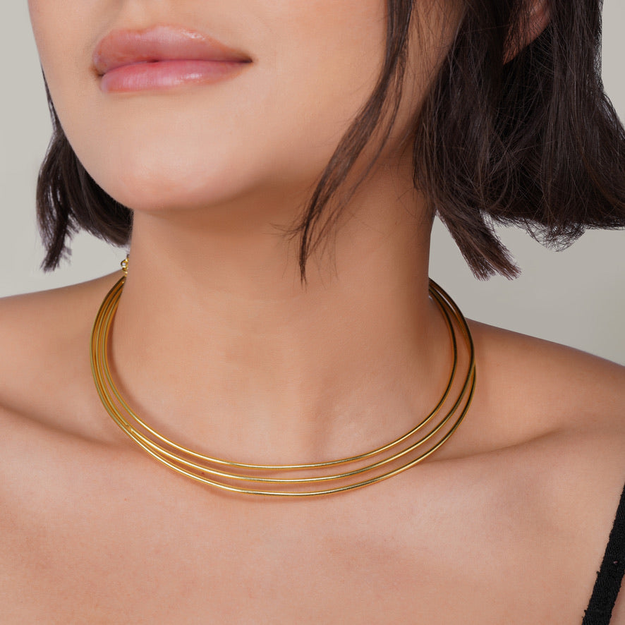 Multilayered Choker – handmade gold-plated brass necklace, nickel-free | Raavi Jewelry