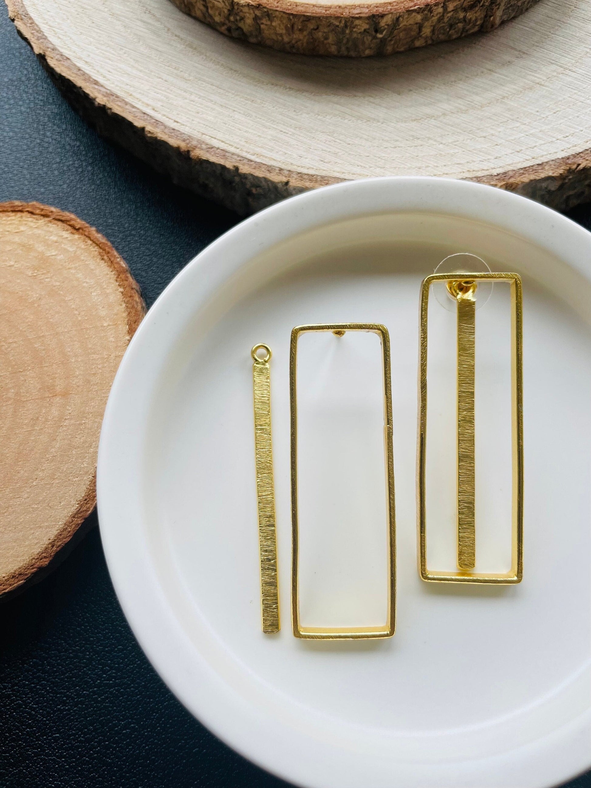 2-in-1 Boho Rectangle Drop Earrings – handmade gold-plated brass earrings, nickel-free | Raavi Jewelry
