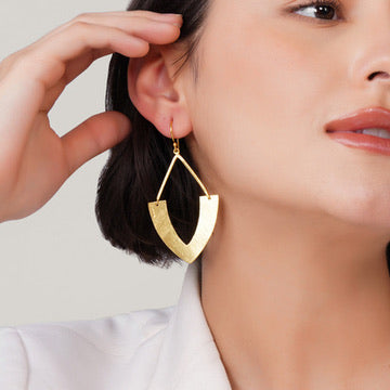 Chevron Drop Earrings – worn on model | Raavi Jewelry