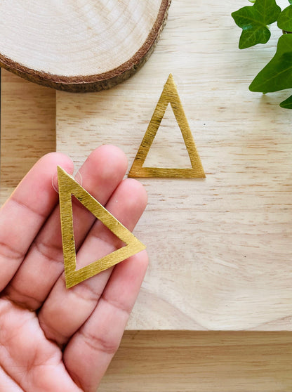 Gold Triangle Earrings – detail close-up | Raavi Jewelry