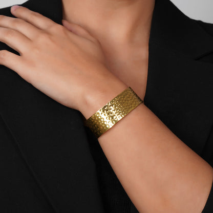 Hammered Brass Cuff Bracelet, Adjustable Gold Bangle, Waterproof Nickel-Free Statement Jewelry