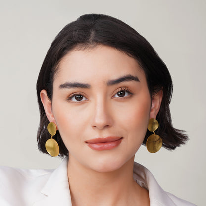 Gilded Eclipse Double Disc Earrings – handmade gold-plated brass earrings, nickel-free | Raavi Jewelry