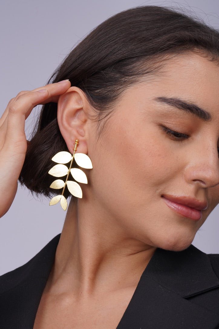 Laurel Leaf Drop Earrings – side view | Raavi Jewelry