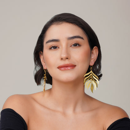 Boho Brass Leaf Earrings | Lightweight Dangles | Gold Statement & Nature Inspired
