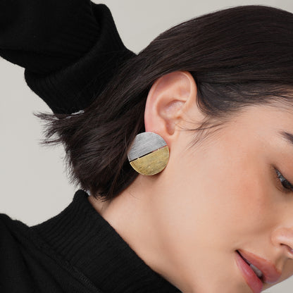 Round Two Color Brass Earrings