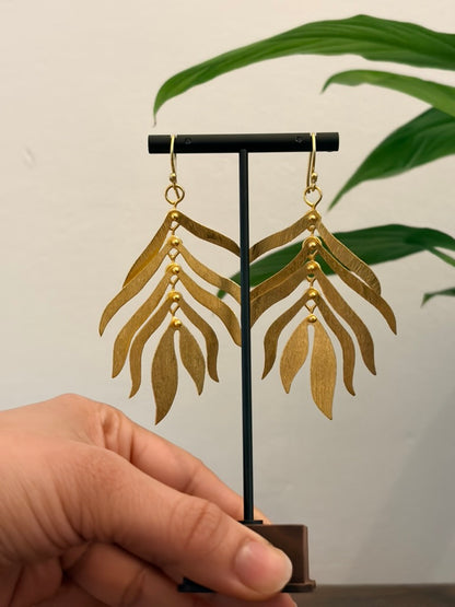 Boho Brass Leaf Earrings | Lightweight Dangles | Gold Statement & Nature Inspired