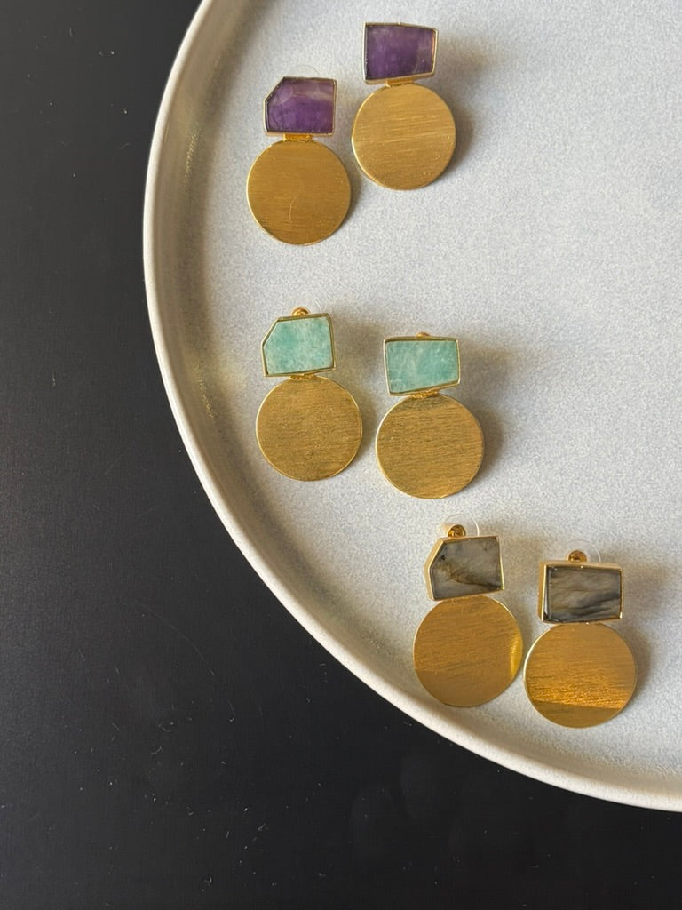 Celestial Balance Stone Drop Earrings – detail close-up | Raavi Jewelry