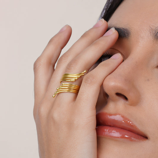 Brass Wrap Ring • Waterproof & Nickel-Free • Adjustable Abstract Leaf Ring
