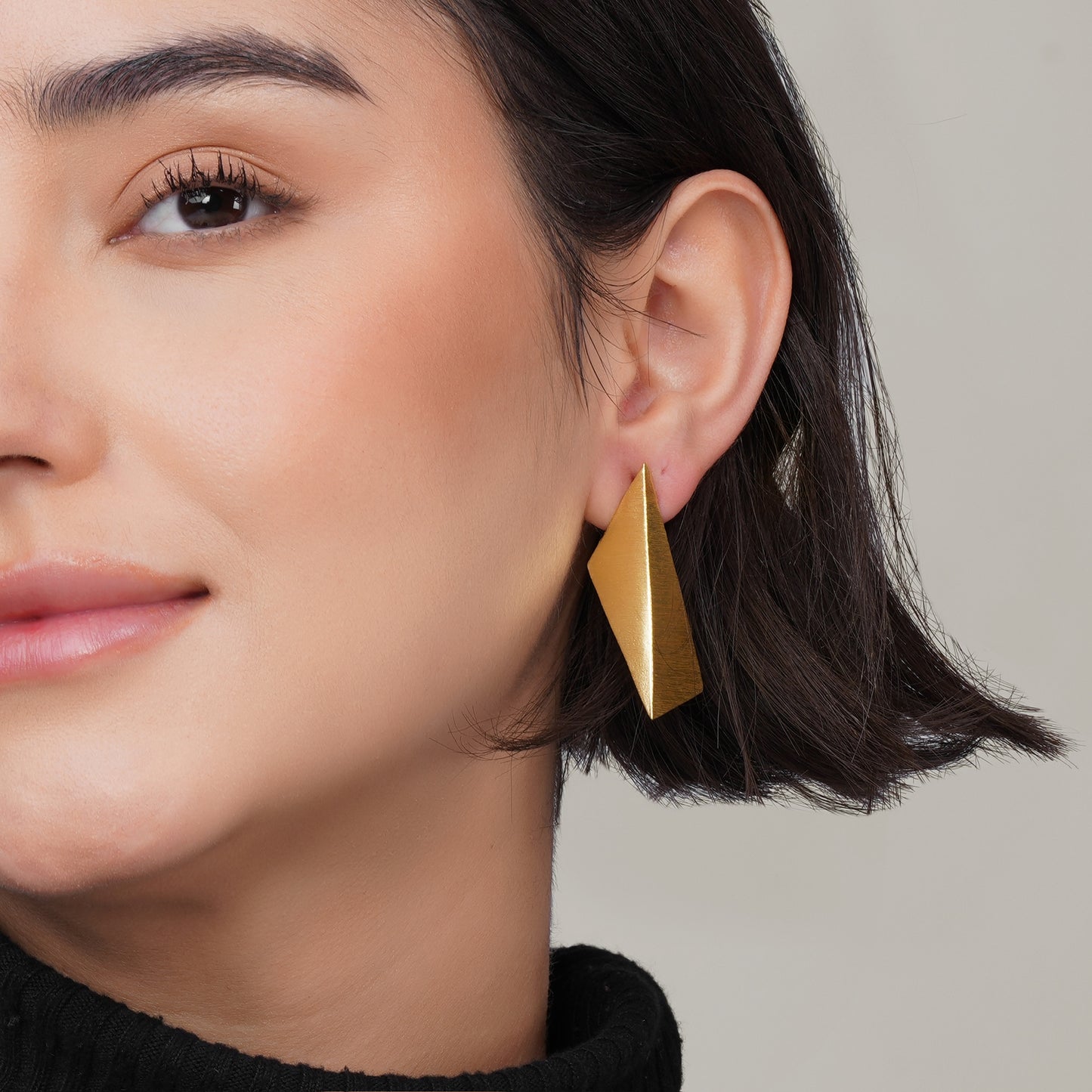 Matte Brushed Gold Kite Drop Earrings | Geometric Statement, Nickel-Free