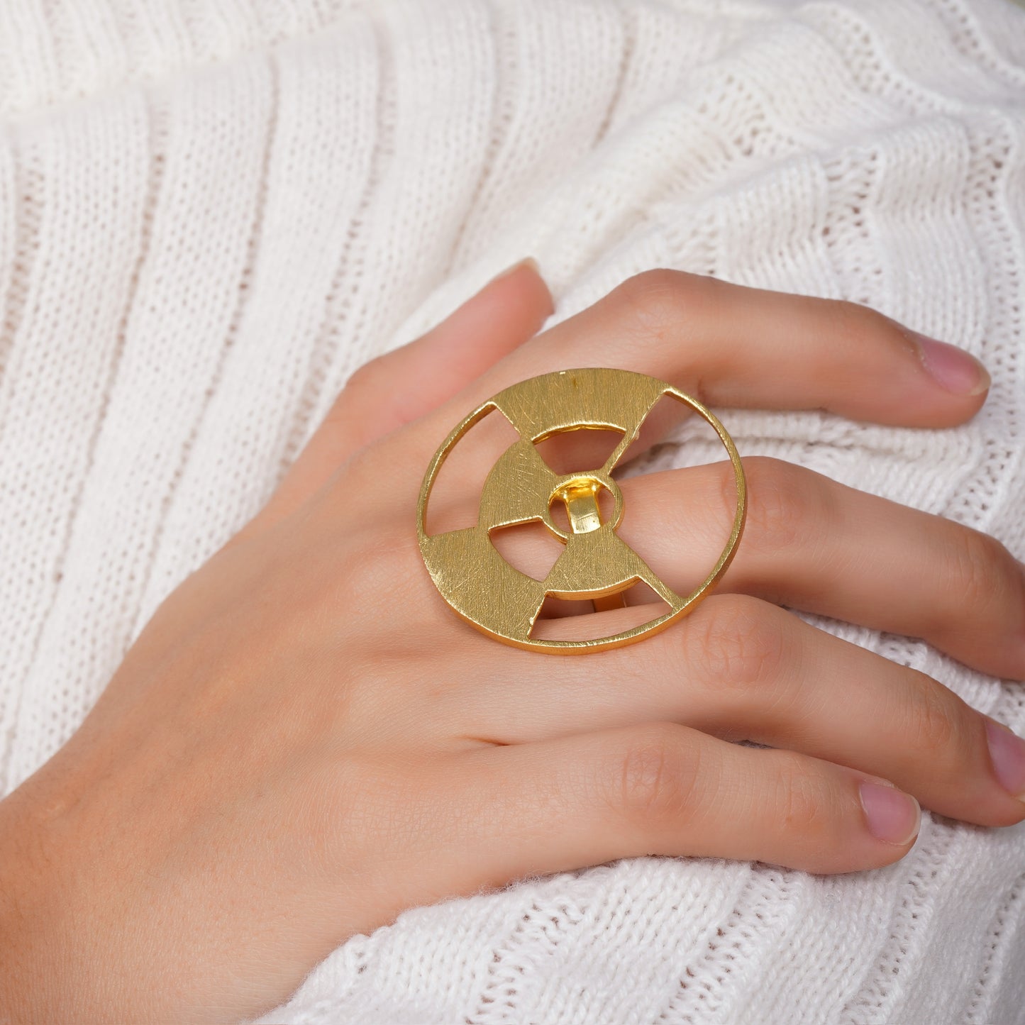 Handmade Geometric Statement Ring: Adjustable Brass Cocktail Ring