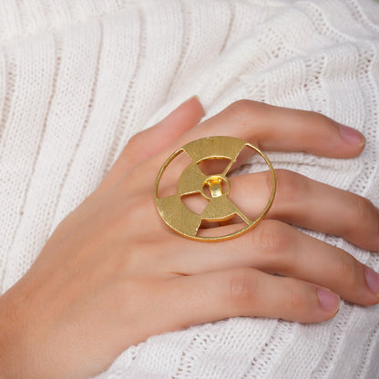 Handmade Geometric Statement Ring: Adjustable Brass Cocktail Ring