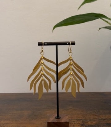 Boho Brass Leaf Earrings | Lightweight Dangles | Gold Statement & Nature Inspired