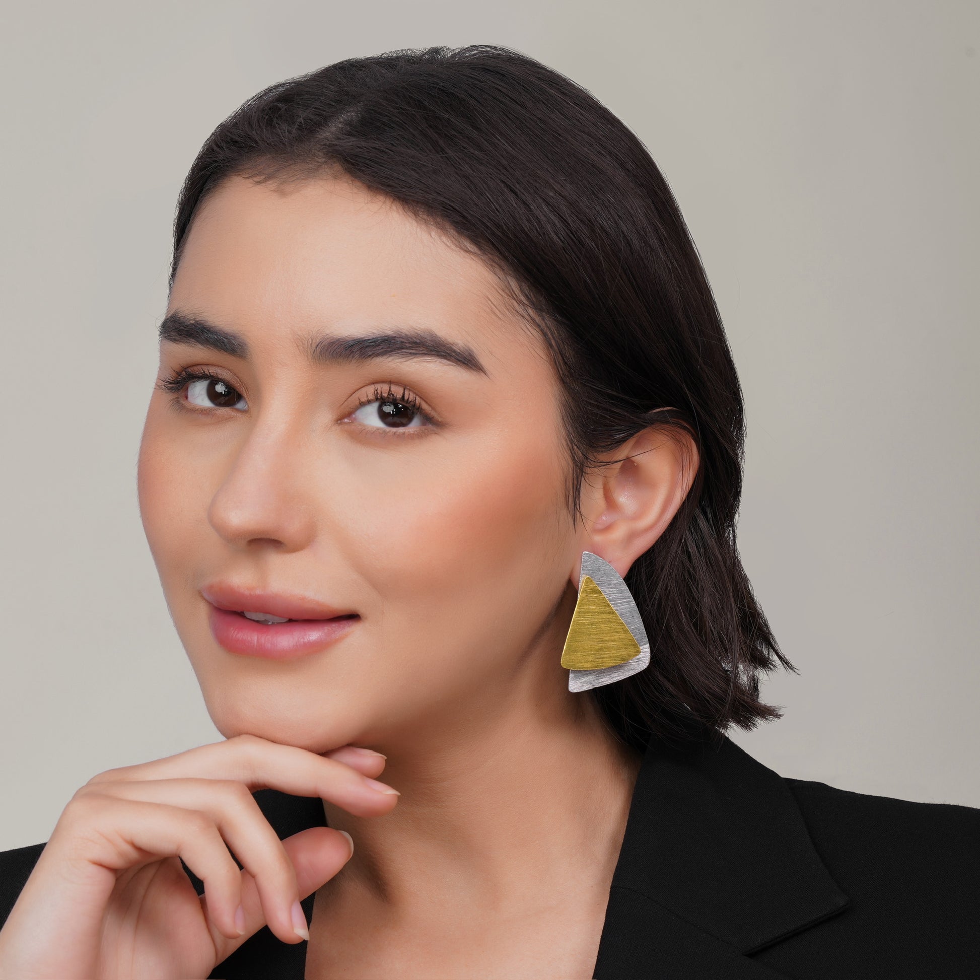 Mixed Geometric Triangle Earrings – side view | Raavi Jewelry