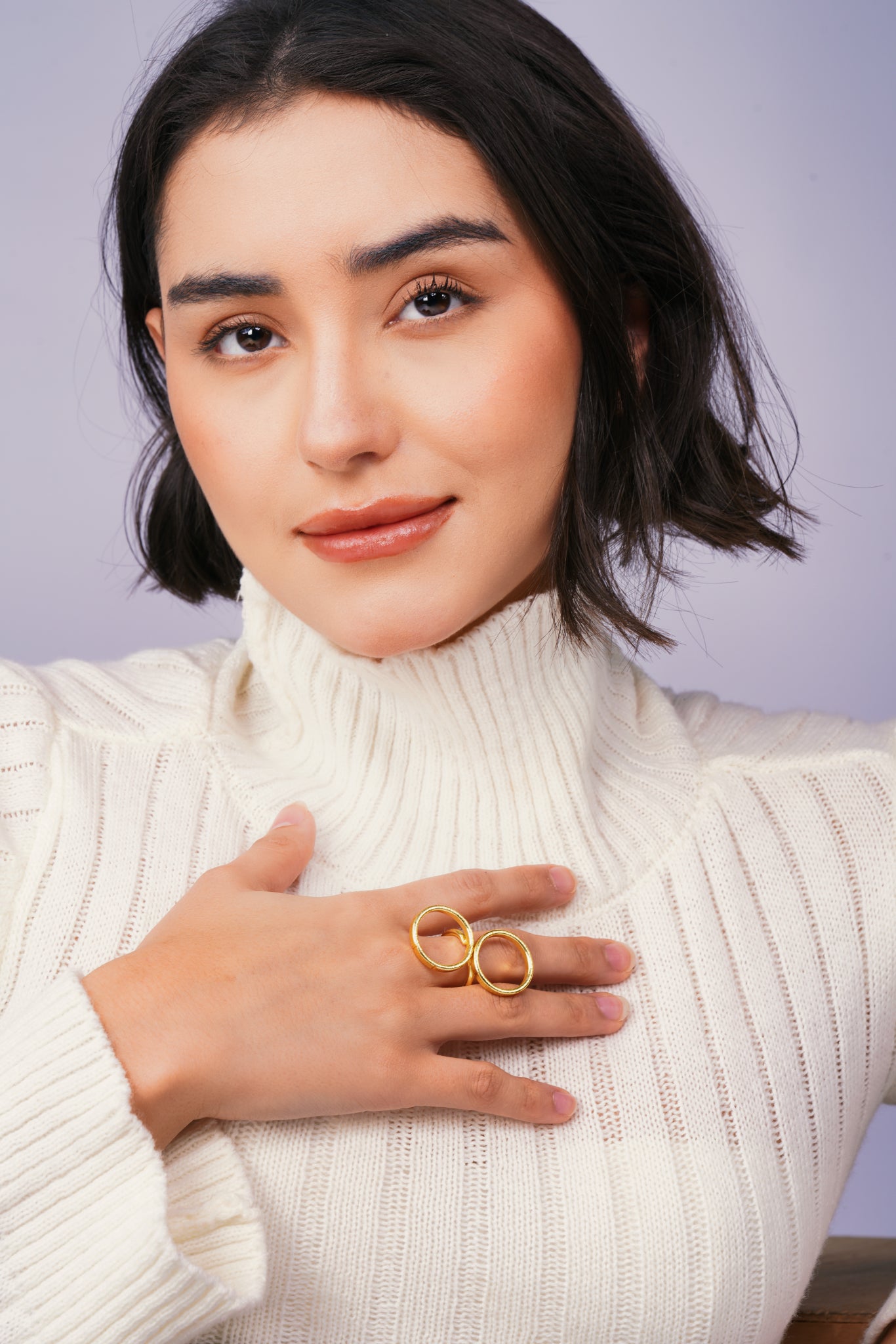 Double Finger Ring – worn on model | Raavi Jewelry