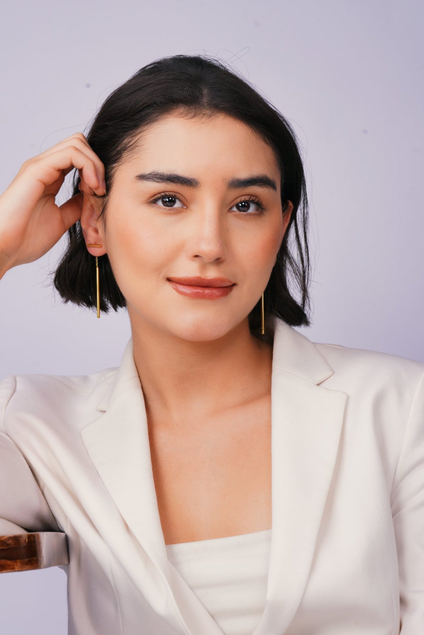 Double Bar Dangle Earrings – detail close-up | Raavi Jewelry