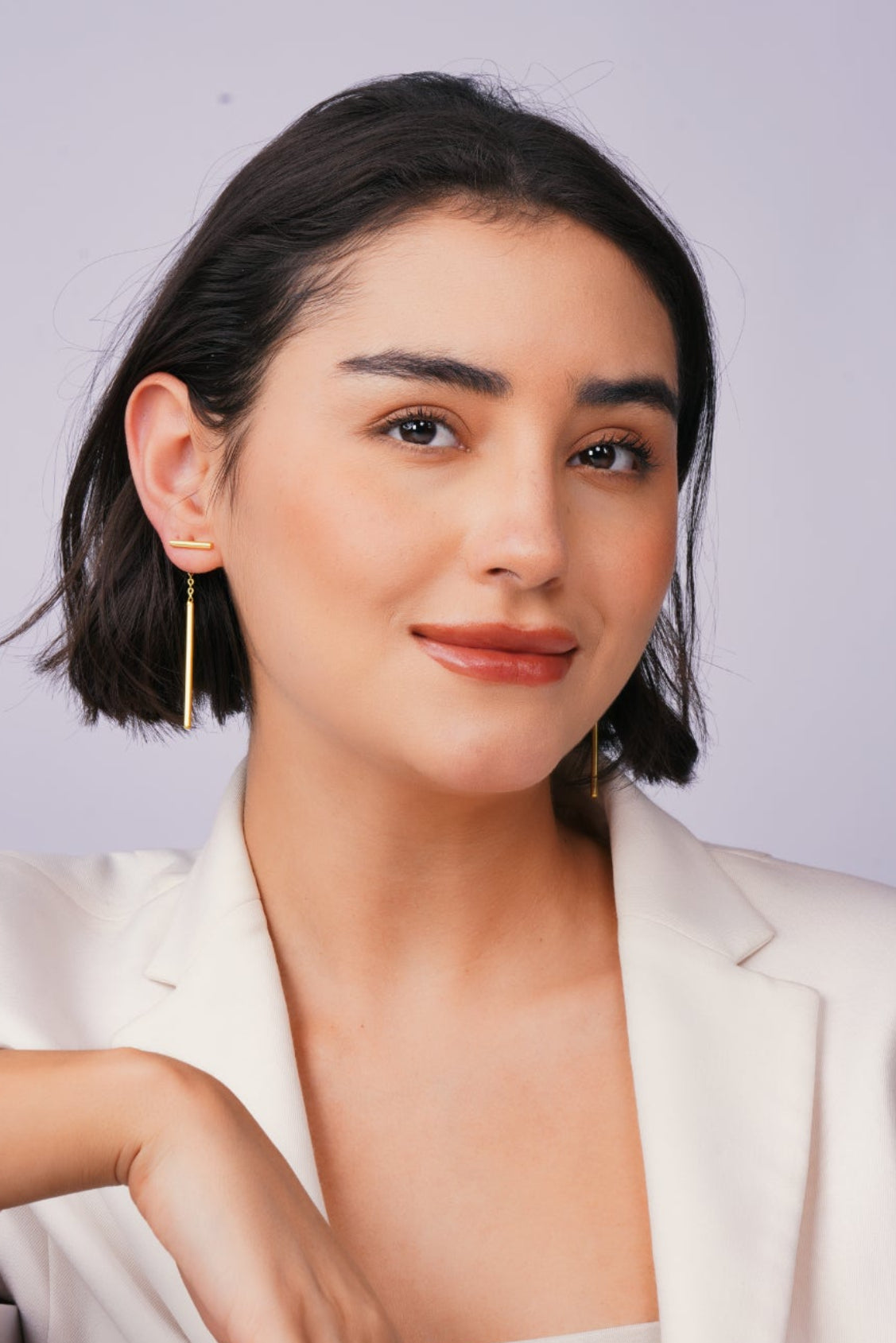 Double Bar Dangle Earrings – side view | Raavi Jewelry