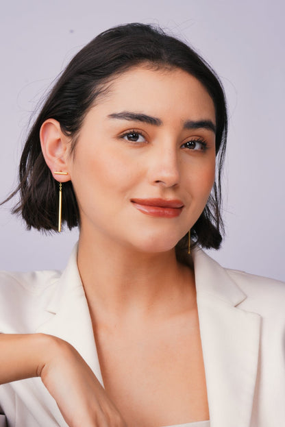 Double Bar Dangle Earrings – side view | Raavi Jewelry