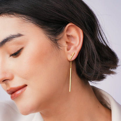 Double Bar Dangle Earrings – handmade gold-plated brass earrings, nickel-free | Raavi Jewelry