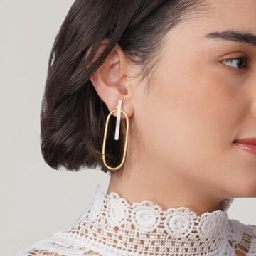 Silver & Gold Oval Ear‑Jacket Earrings – Modular Brass Studs – handmade silver & gold brass earrings, nickel-free | Raavi Jewelry