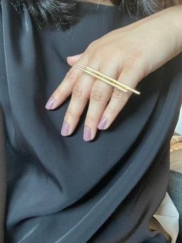 Two Finger Bar Ring – worn on model | Raavi Jewelry