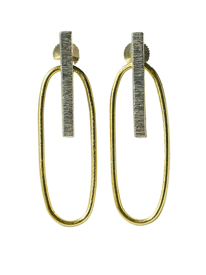 Silver & Gold Oval Ear‑Jacket Earrings – Modular Brass Studs – side view | Raavi Jewelry