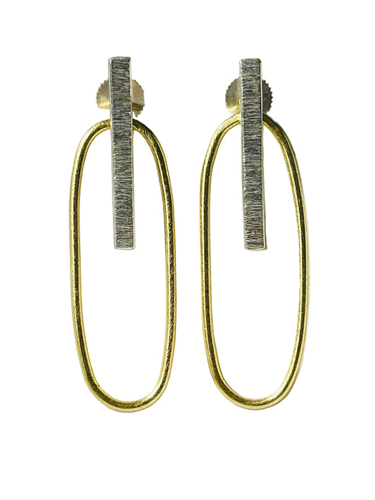 Silver & Gold Oval Ear‑Jacket Earrings – Modular Brass Studs – side view | Raavi Jewelry