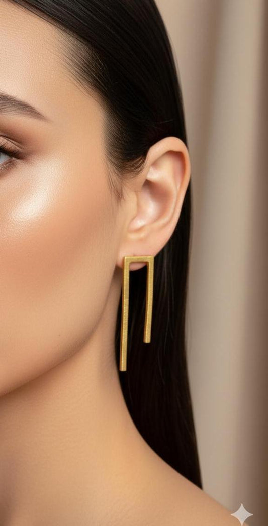 Long Geometric Drop Earrings – handmade gold-plated brass earrings, nickel-free | Raavi Jewelry