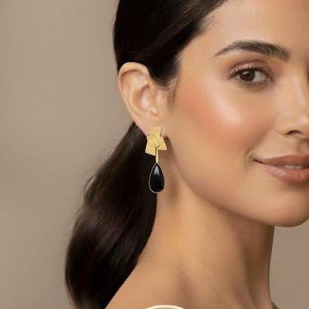 Onyx Stone Earrings – handmade natural stone & gold-plated brass earrings, nickel-free | Raavi Jewelry