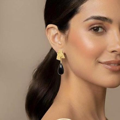 Onyx Stone Earrings – handmade natural stone & gold-plated brass earrings, nickel-free | Raavi Jewelry