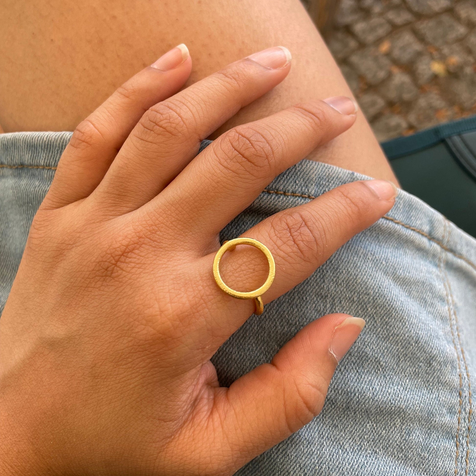 Circular Adjustable Ring – handmade gold-plated brass ring, nickel-free | Raavi Jewelry