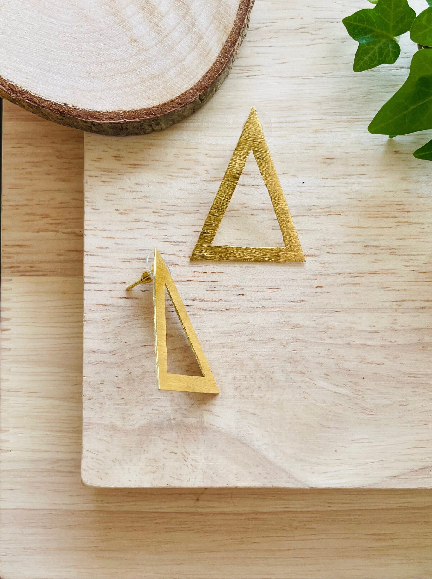 Gold Triangle Earrings – handmade gold-plated brass earrings, nickel-free | Raavi Jewelry