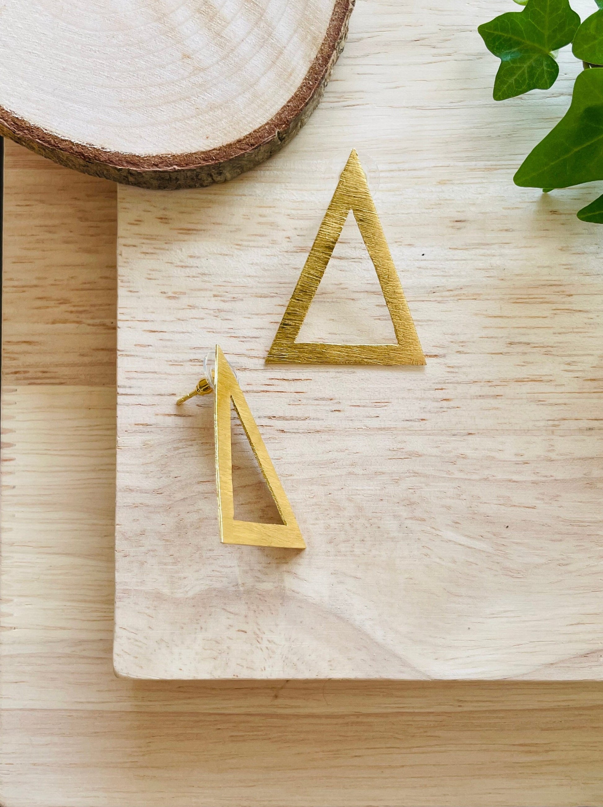 Gold Triangle Earrings – handmade gold-plated brass earrings, nickel-free | Raavi Jewelry