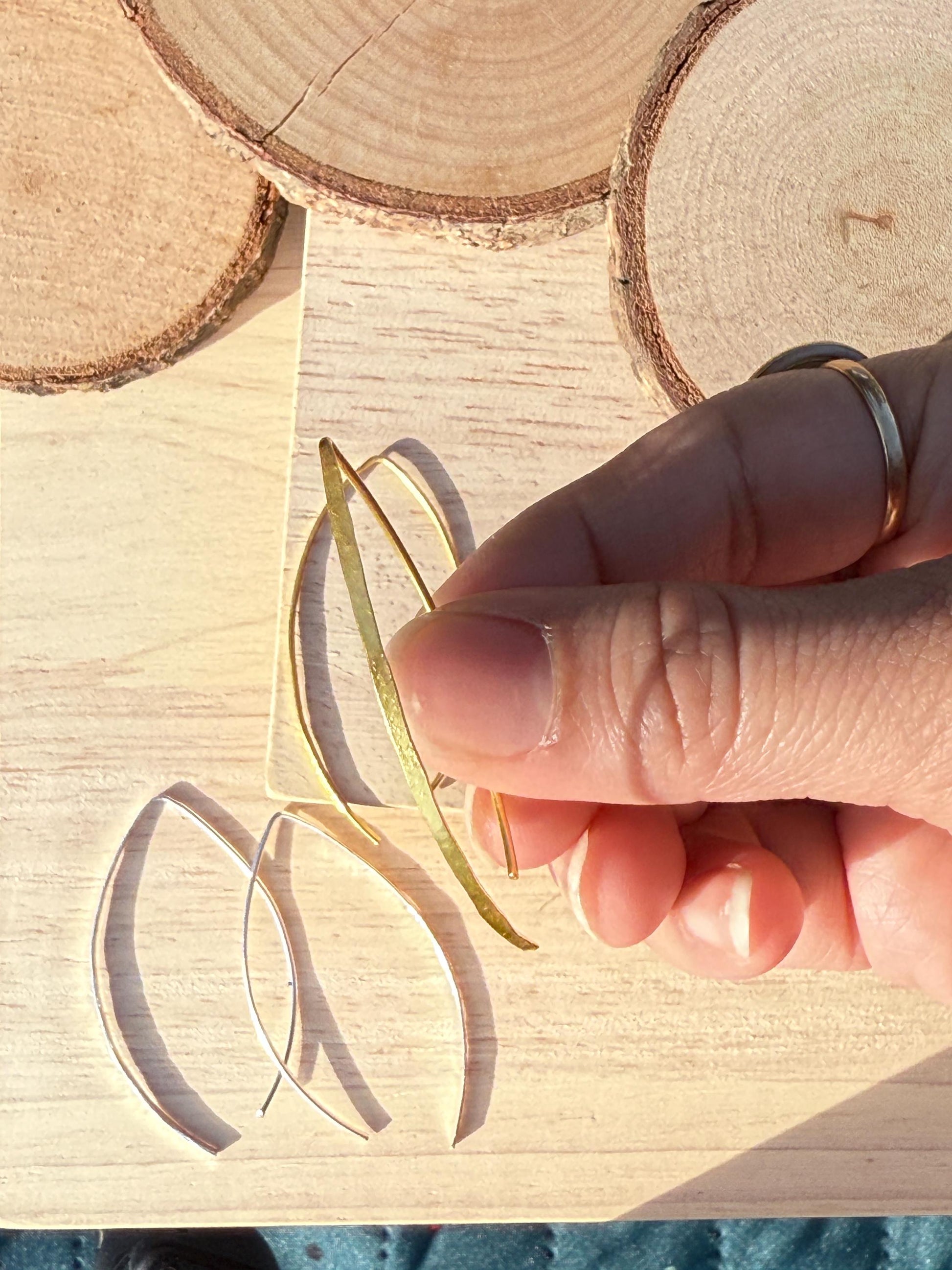 Curved Thread Earrings – side view | Raavi Jewelry