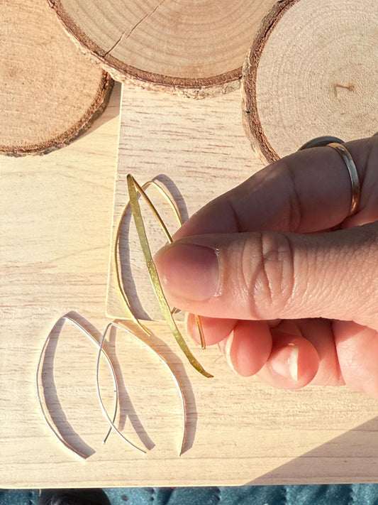 Curved Thread Earrings – side view | Raavi Jewelry