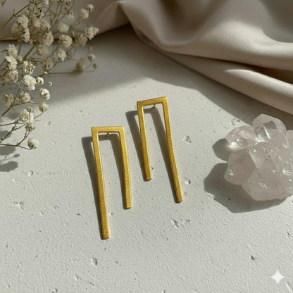 Long Geometric Drop Earrings – side view | Raavi Jewelry