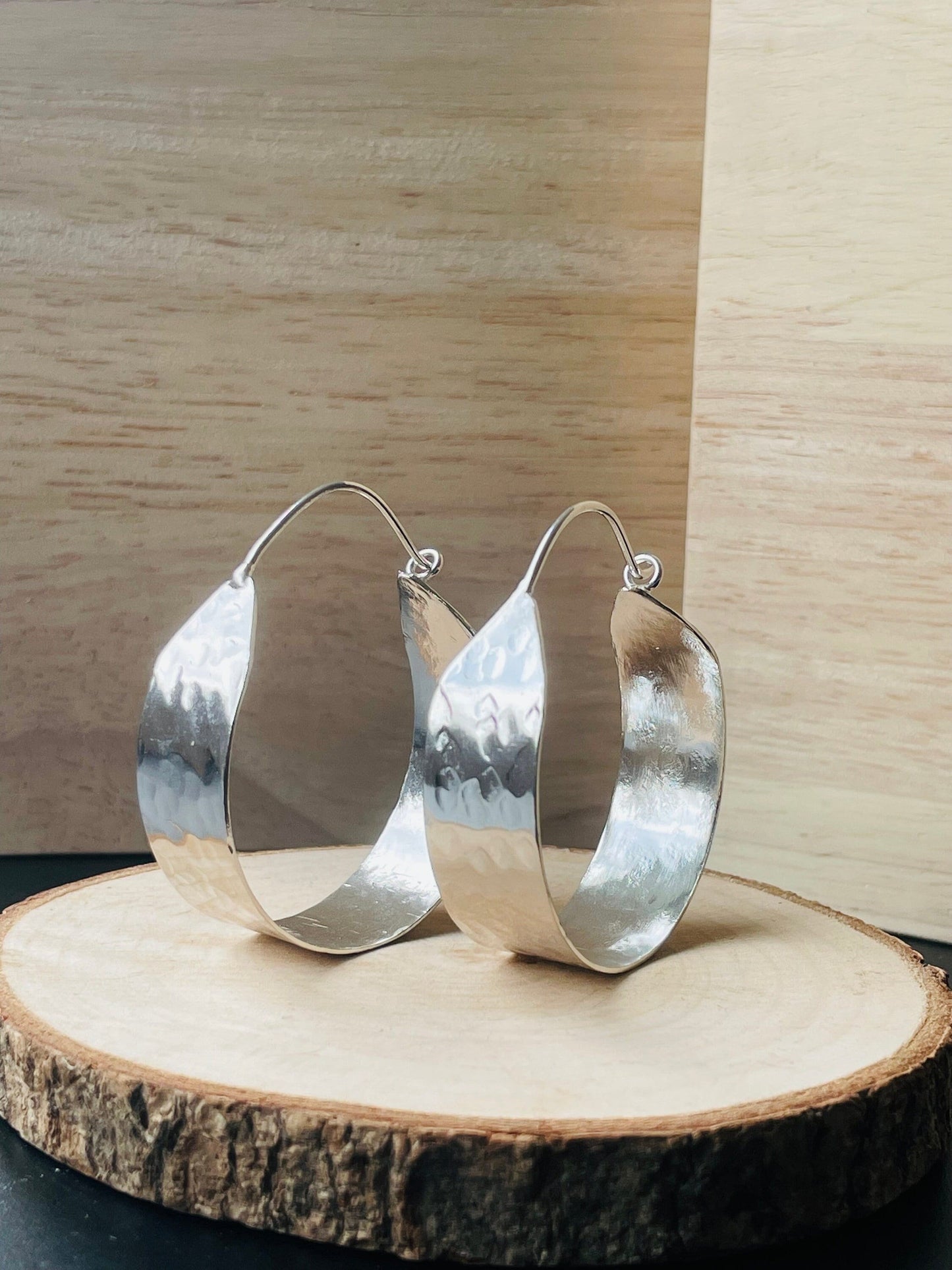 Hammered Square Hoop Earrings – detail close-up | Raavi Jewelry
