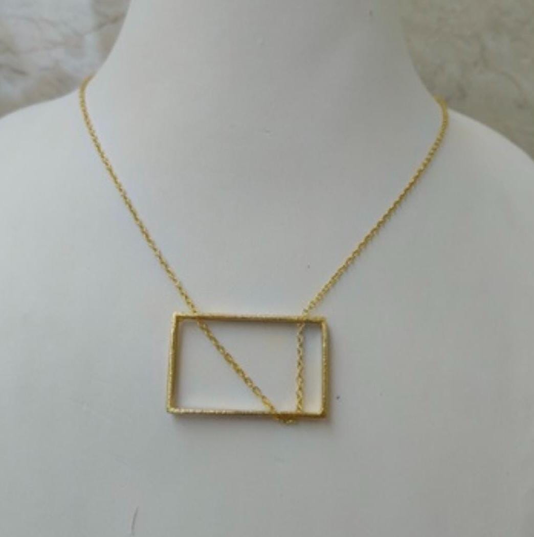 Modern Geometric Necklace – worn on model | Raavi Jewelry