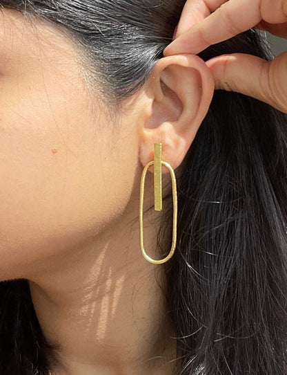 Silver & Gold Oval Ear‑Jacket Earrings – Modular Brass Studs – view 5 | Raavi Jewelry