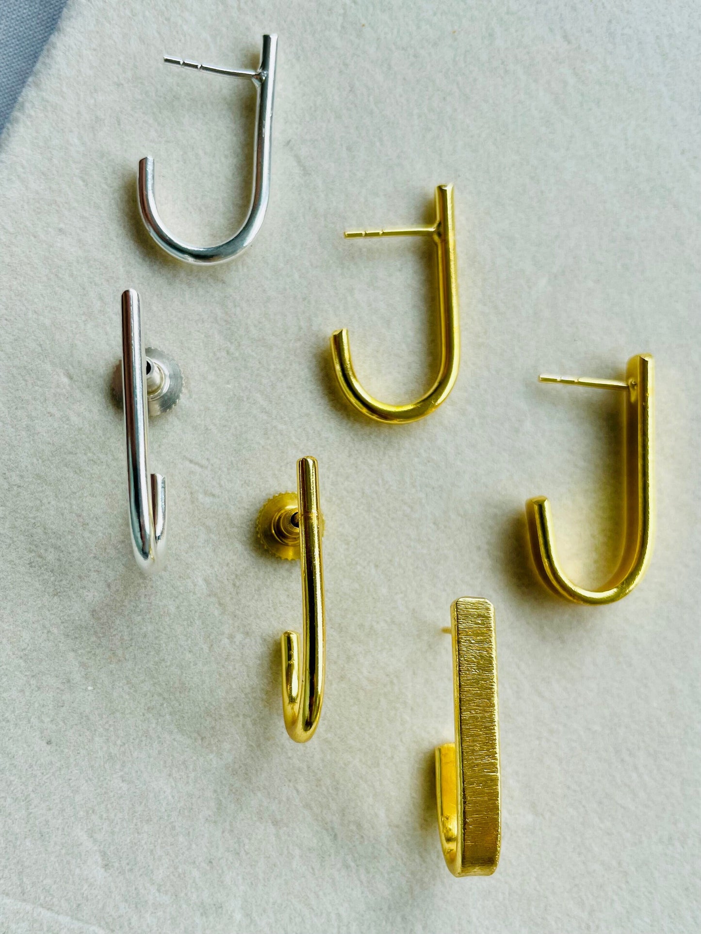 J-Shaped Brass Earrings – view 5 | Raavi Jewelry