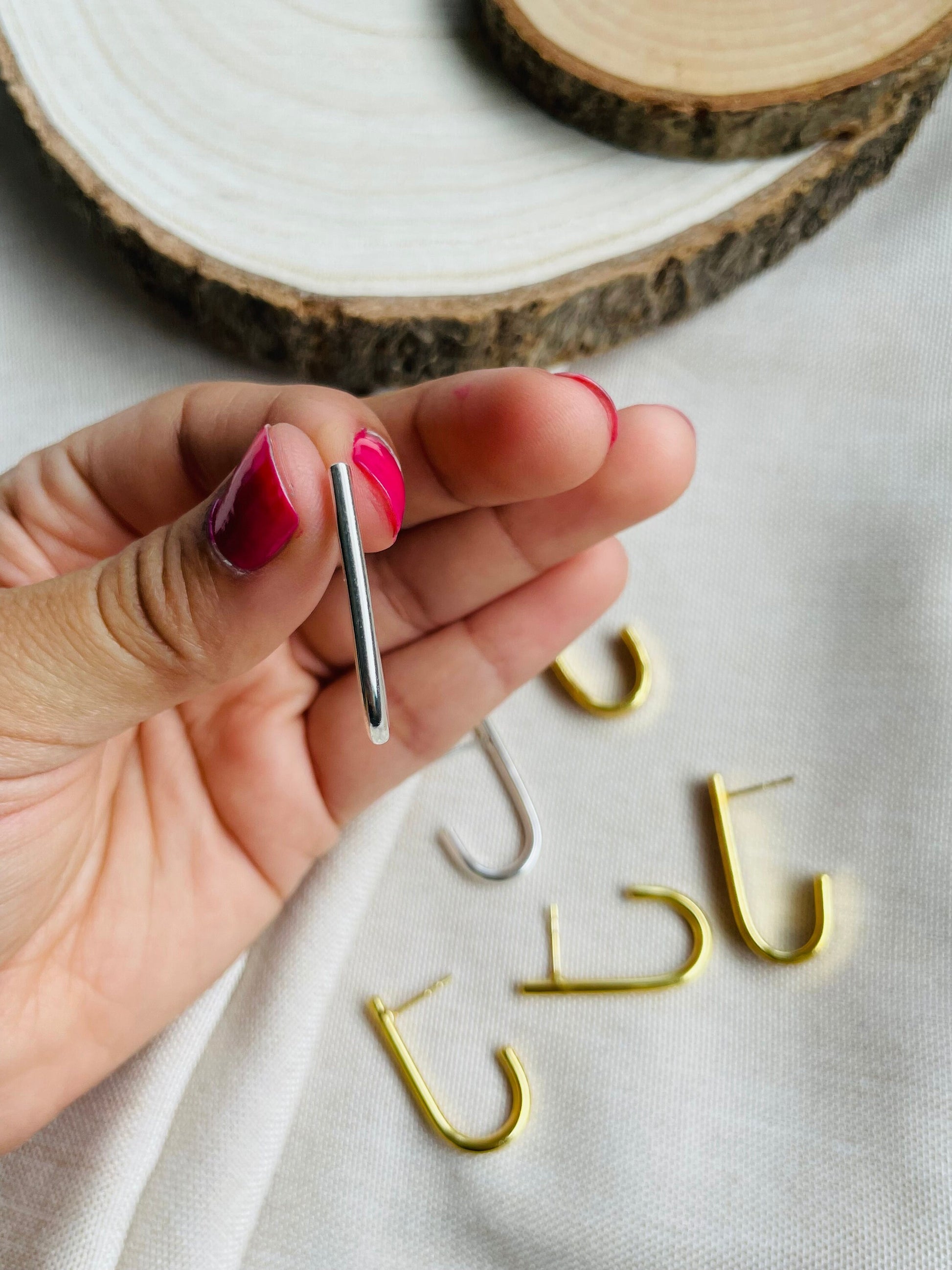 J-Shaped Brass Earrings – view 8 | Raavi Jewelry
