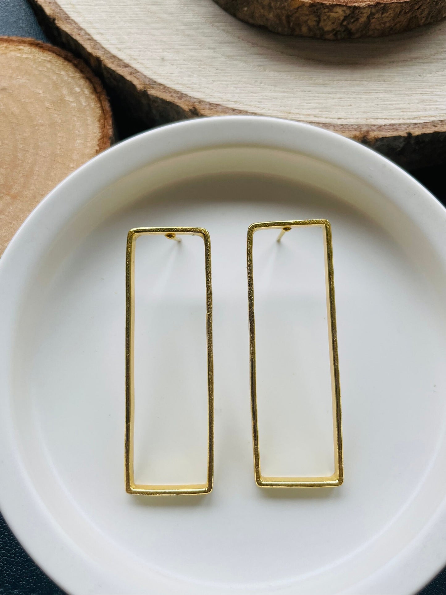 2-in-1 Boho Rectangle Drop Earrings – worn on model | Raavi Jewelry
