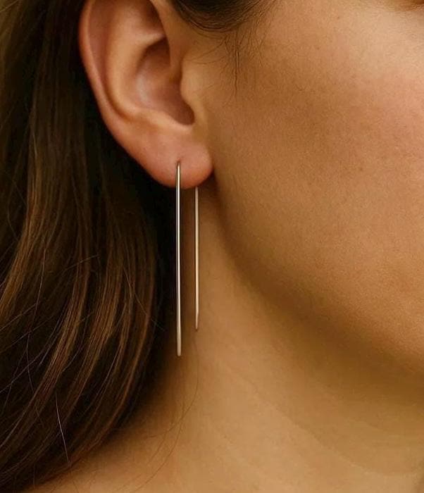 Minimal Straight Thread Earrings – handmade gold-plated brass earrings, nickel-free | Raavi Jewelry