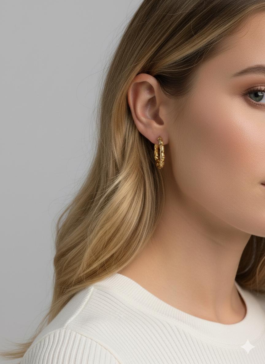 Hammered Hoop Earrings – handmade gold-plated brass earrings, nickel-free | Raavi Jewelry
