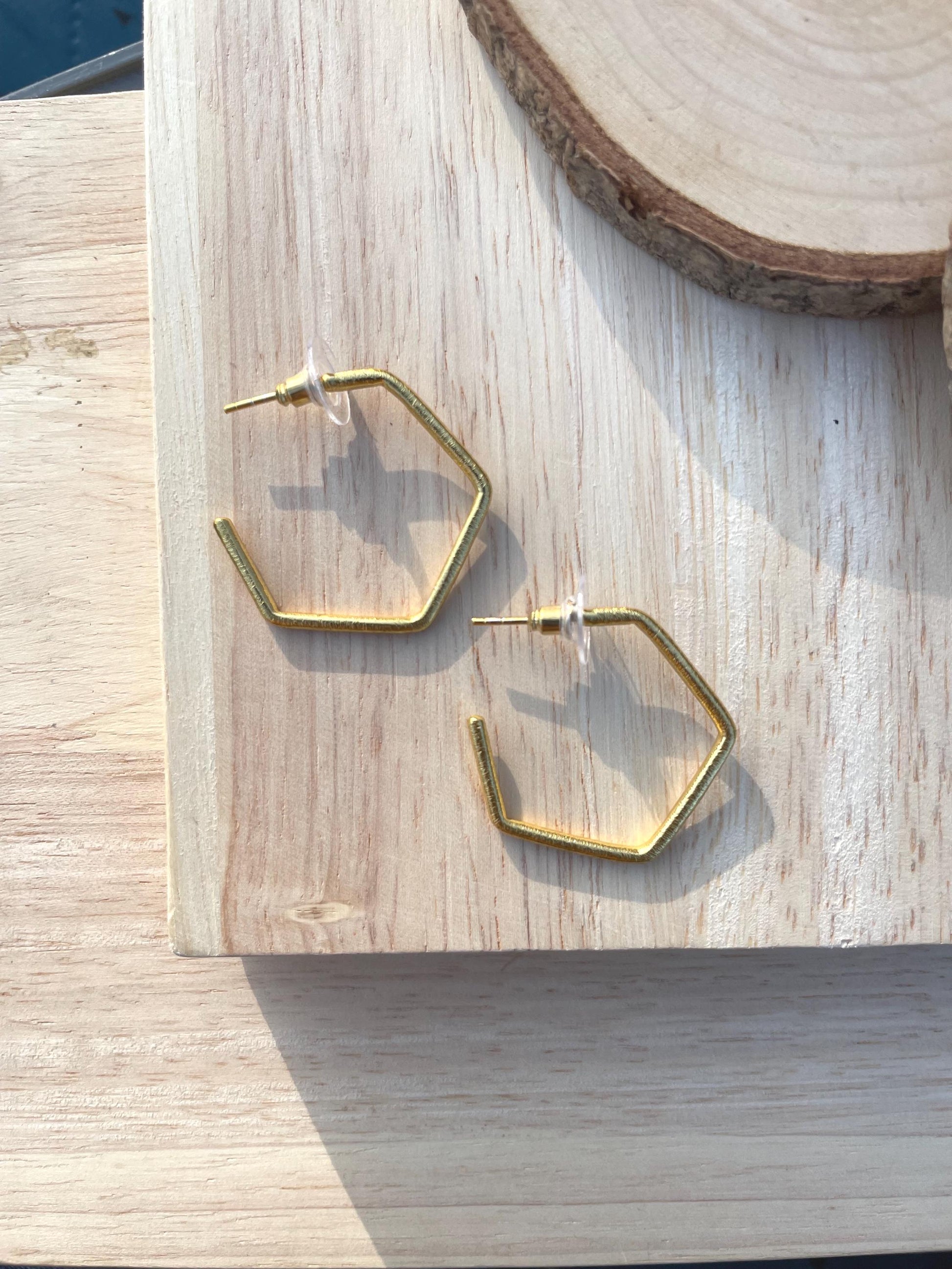 Hexagon Earrings – worn on model | Raavi Jewelry