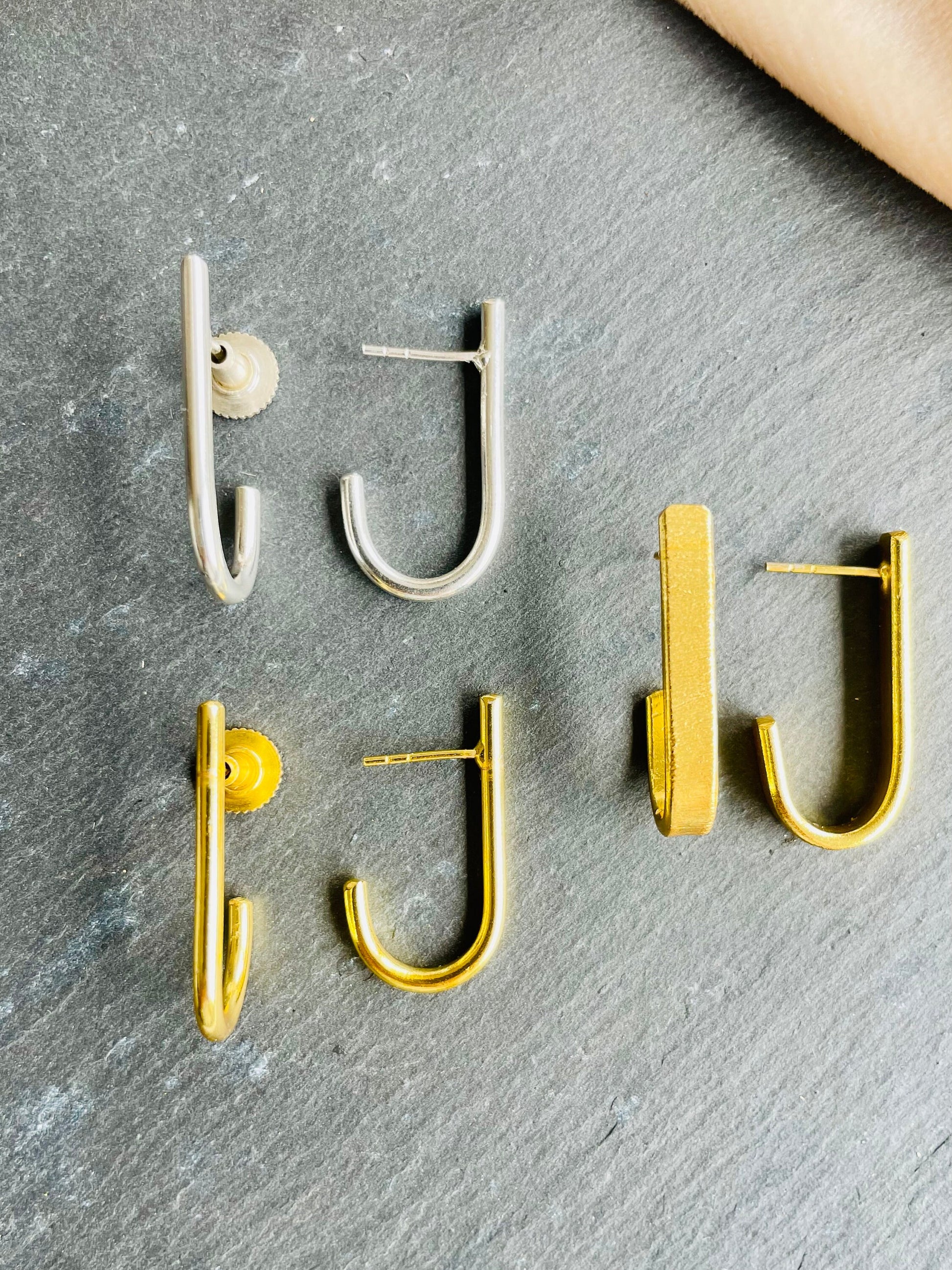 J-Shaped Brass Earrings – view 6 | Raavi Jewelry