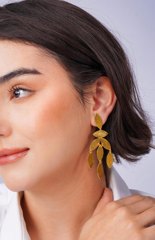 Leaf Cascade Earrings – handmade gold-plated brass earrings, nickel-free | Raavi Jewelry